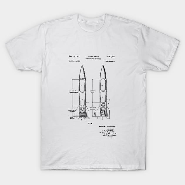 Wernher Von Braun Rocket Propelled Missile Patent Drawing T-Shirt by GoshaDron